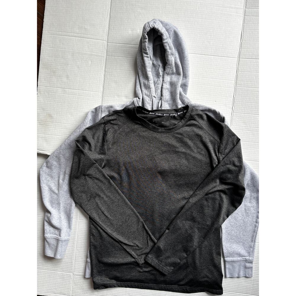 Russell Athletic Grey Hoodie & Eddie Bauer Charcoal Long Sleeve Shirt Bundle M